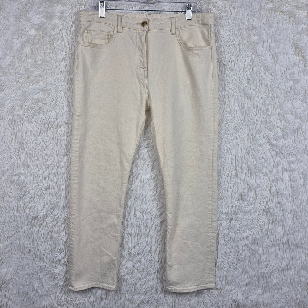 The Row Cream High Rise Straight Leg Jeans Horn Button Fly Off White Size 12